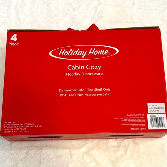NIB: Holiday Home Cozy Cabin Kid’s Christmas Holiday Dinnerware Set-4 pieces - Picture 3 of 4